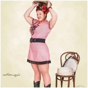 Bernie Dexter Red Gingham Dress with Black Fringe Trim!